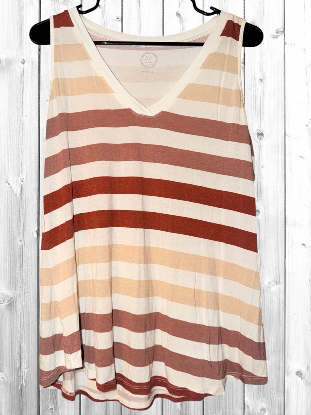 🌼24/7 Maurices Sleeveless V-Neck Striped Tank Top - Neutral/Rust